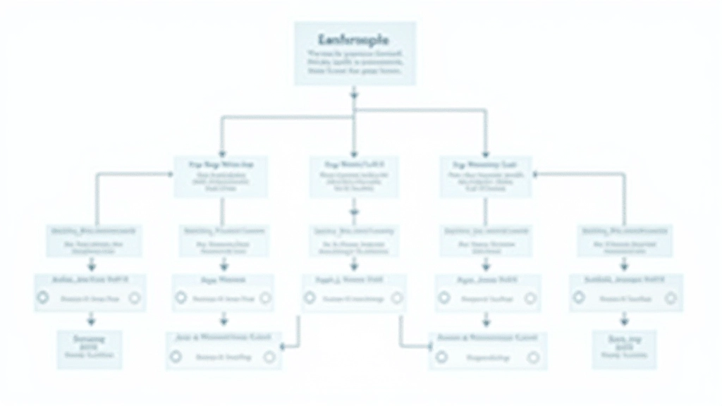 Diagramma che mostra la gerarchia di una mappa del sito con home al centro e rami che si estendono verso categorie principali e sottocategorie