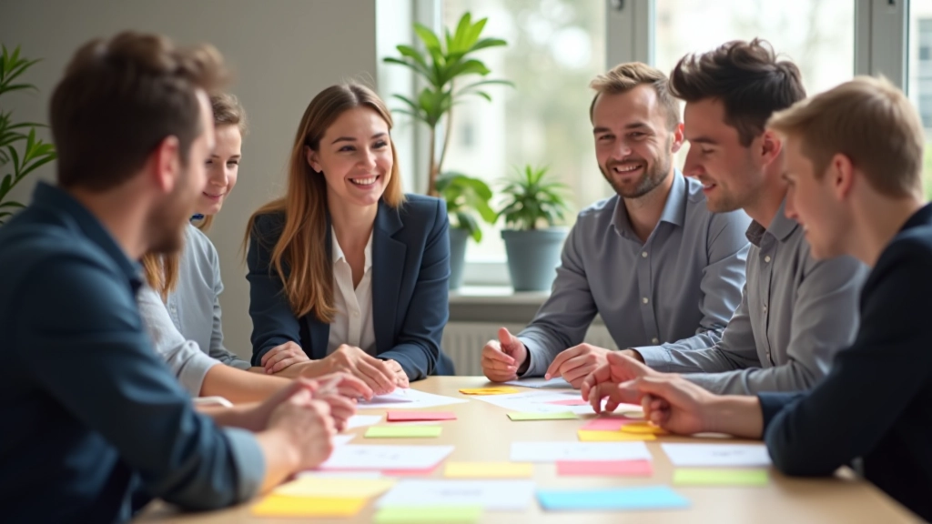 Gruppo di persone che esegue un esercizio di card sorting su tavolo con post-it colorati